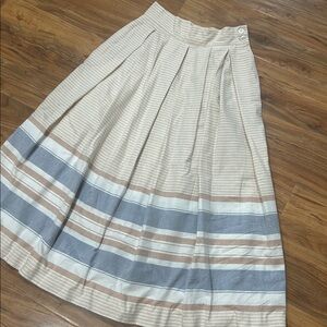 Vintage Jones New York Pleated Normcore A-Line Skirt Cream & Blue Striped
